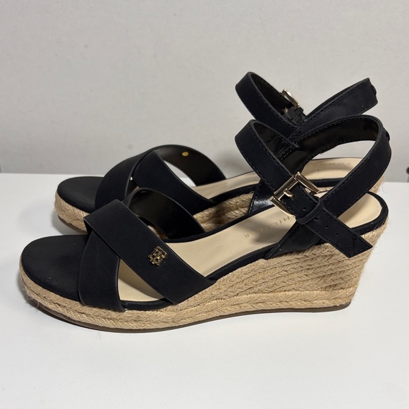Tommy Hilfiger Black and Tan Wedge Sandals - Picture 3 of 8